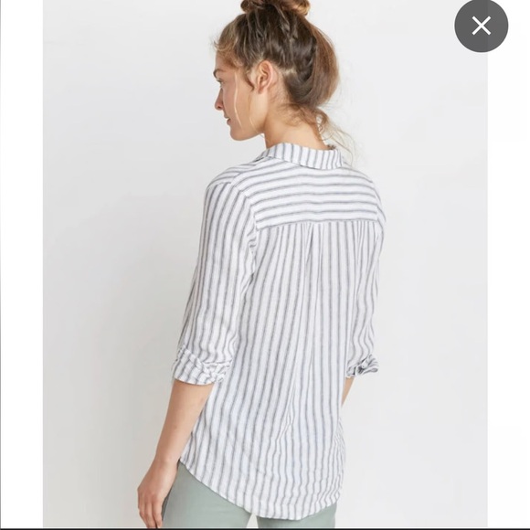 Marine Layer Carrie Linen Popover Striped Button-Up Long Sleeve Shirt Size Small - Picture 3 of 7